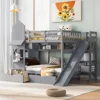 Playhouse Style Bunk Size with Slide and 2 Drawers for Kids Teens, Solid Wood Bunk Bed Frame with Storage Stairs and Shelves 6