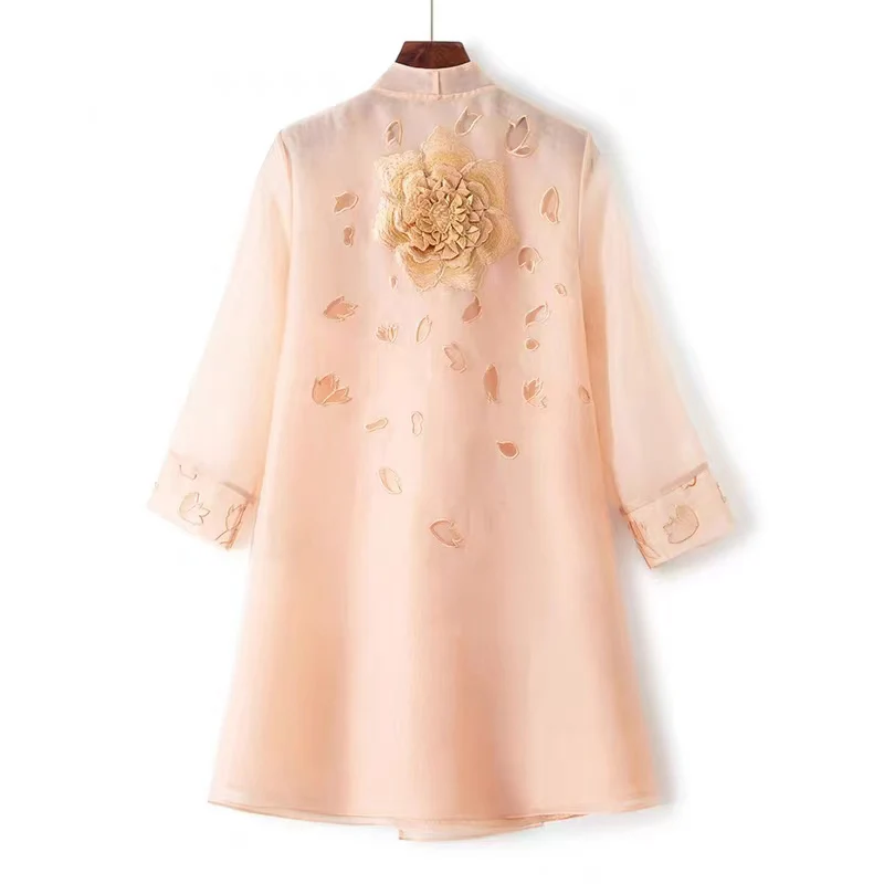 Női Üreges Bukott + embroidered organza Kibuggyan majd Födémgerenda Új hármas Negyedóra Ingujj évjárat Választékos ruhát S-4XL