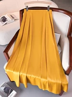 Elegant Satin A-line Long Skirts for Women High Quality Smooth Party Maxi Skirt with Pockets Y2K Lady Solid Women's Skirts - Image 3