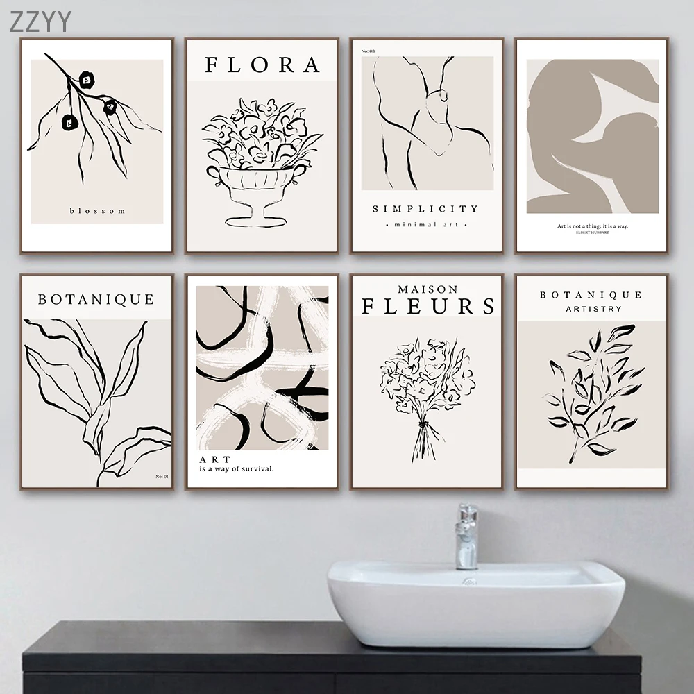 Abstract-Botanical-Flowers-Wall-Art-Canvas-Painting-Simplicity-Line ...