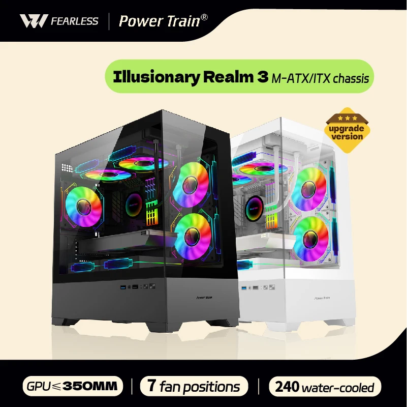 Pc Case Pc Chassis Mini Itx Desktop Case Power Train Illusionary Realm 3 Computer Case M-ATX ITX Seaview Room Side Transparent Desktop Chassis Support 240 Water Cooler