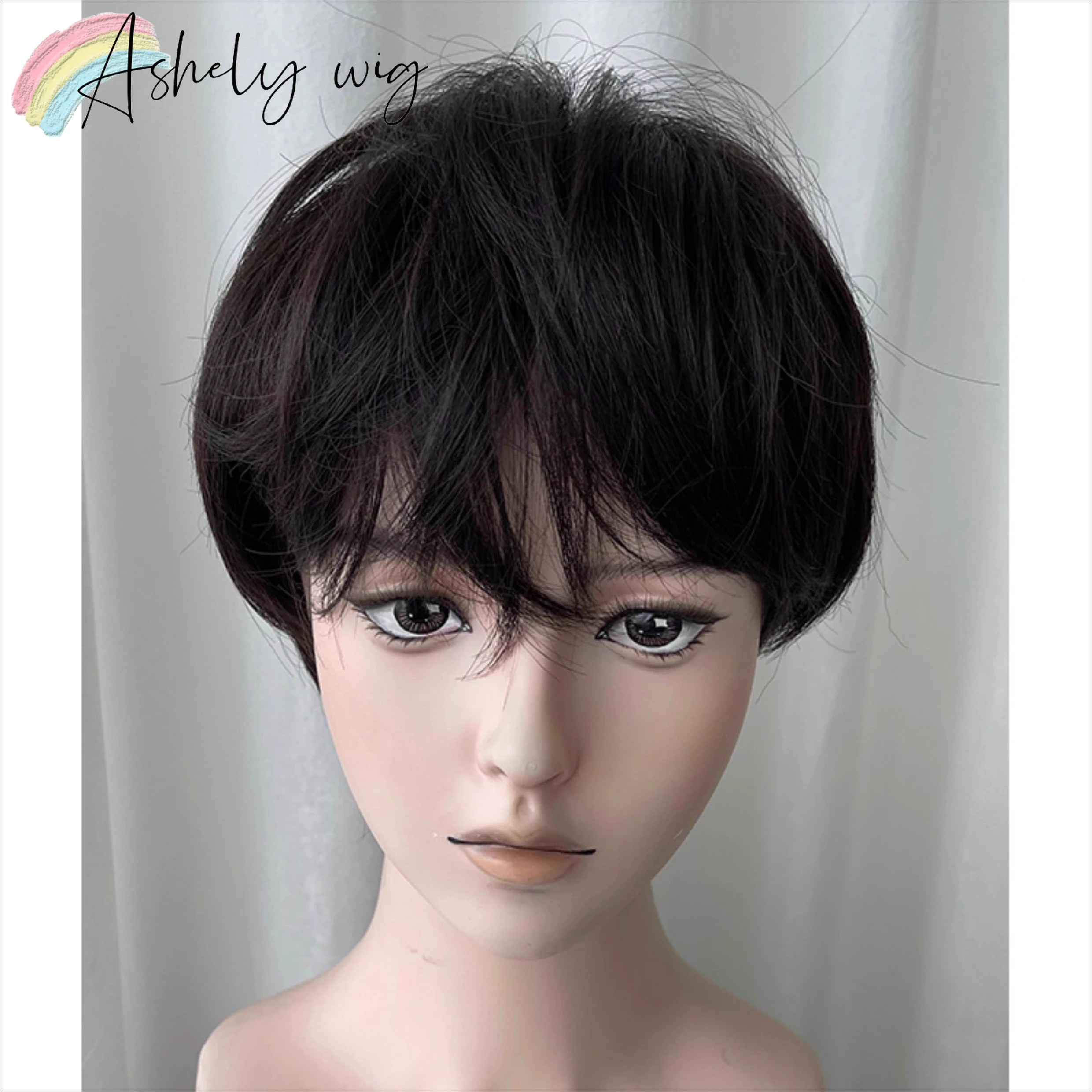 Short Wig for Men 6inches Black Wig with Bangs Natural Hair Wigs High Temperature Fibers Headband Synthetic Wigs for Daily Use