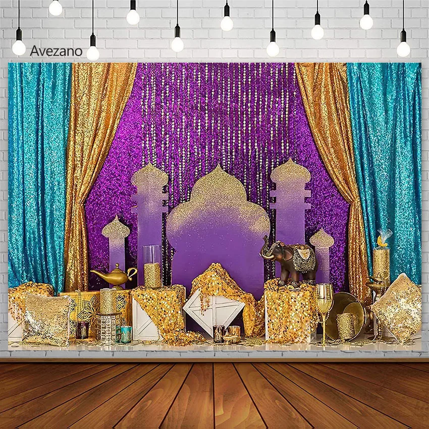 

Avezano Eid Mubarak Photography Background Islamic Mosque Ramadan Kareem Party Gold Palace Backdrop Photo Studio Decor Props