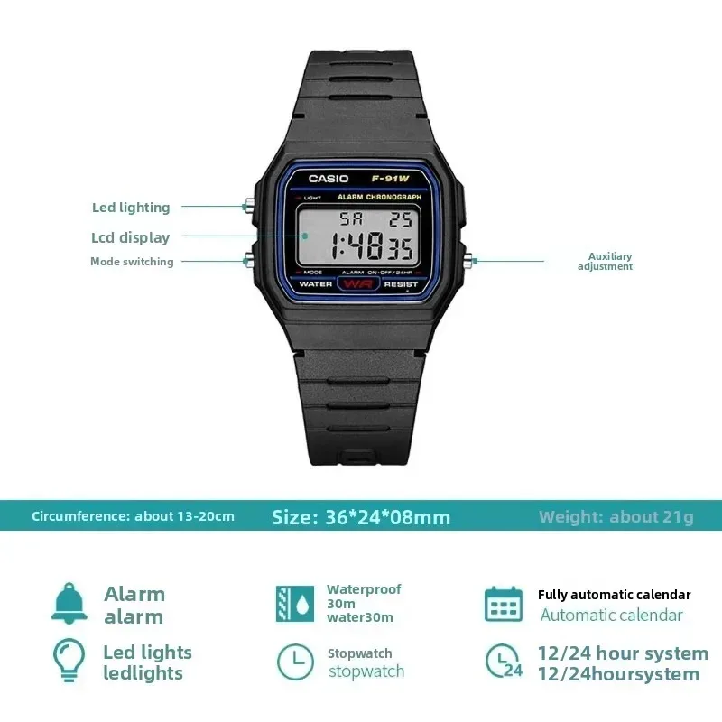Casio Small Square Electronic Waterproof Fashion Sports Wristwatch with LCD Display