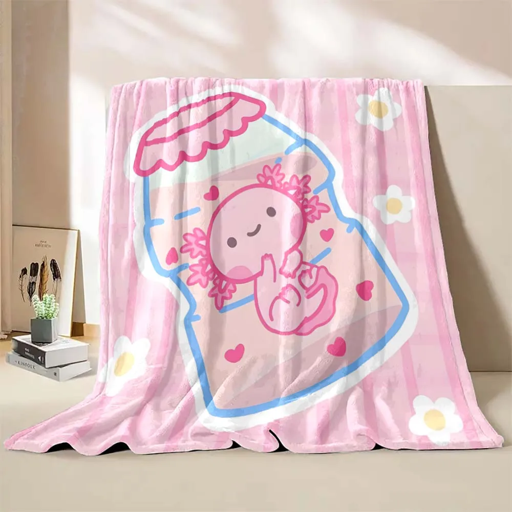 6 Sizes Cute Axolotl Printed Blanket Warm Soft and Comfortable Home Travel Blanket Sofa Bedding Cover Blanket Kids Gamer Gift 2