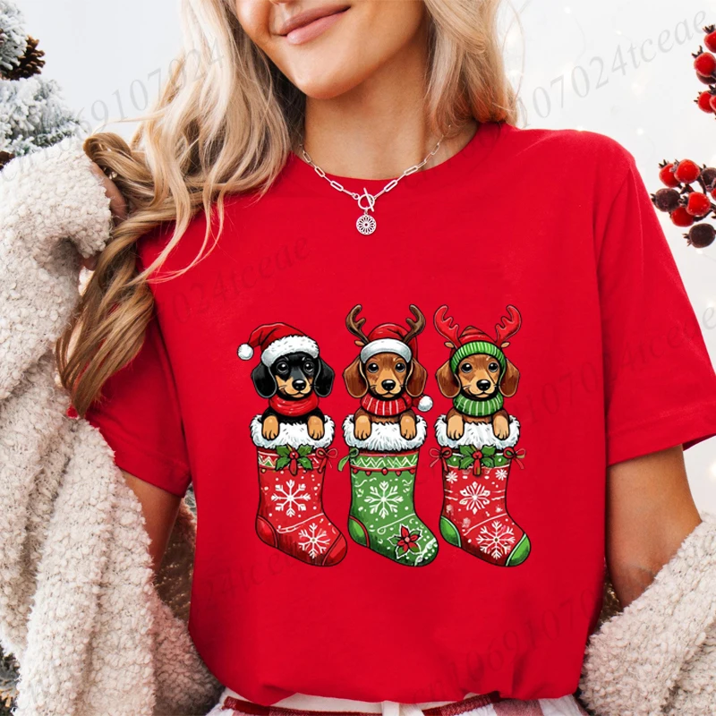 womens-dachshund-christmas-tshirt-cute-dog-print-short-sleeve-tee