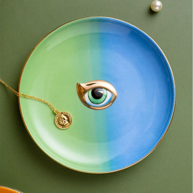 Nordic Round Ceramic Plate Devil's Eye Ring Necklace Jewelry Tray Teacups Coasters Ceramic Jewelry Tray Colorful Ornaments