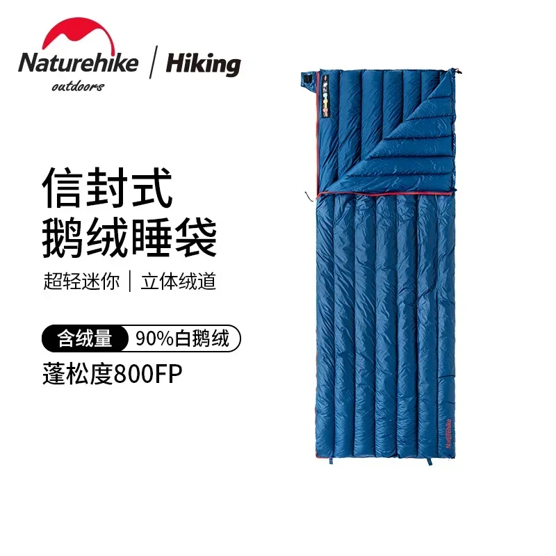 Naturehike-ultra light sleeping bag for adult, outdoor camping, goose down, square, warm, splice, autumn/winter