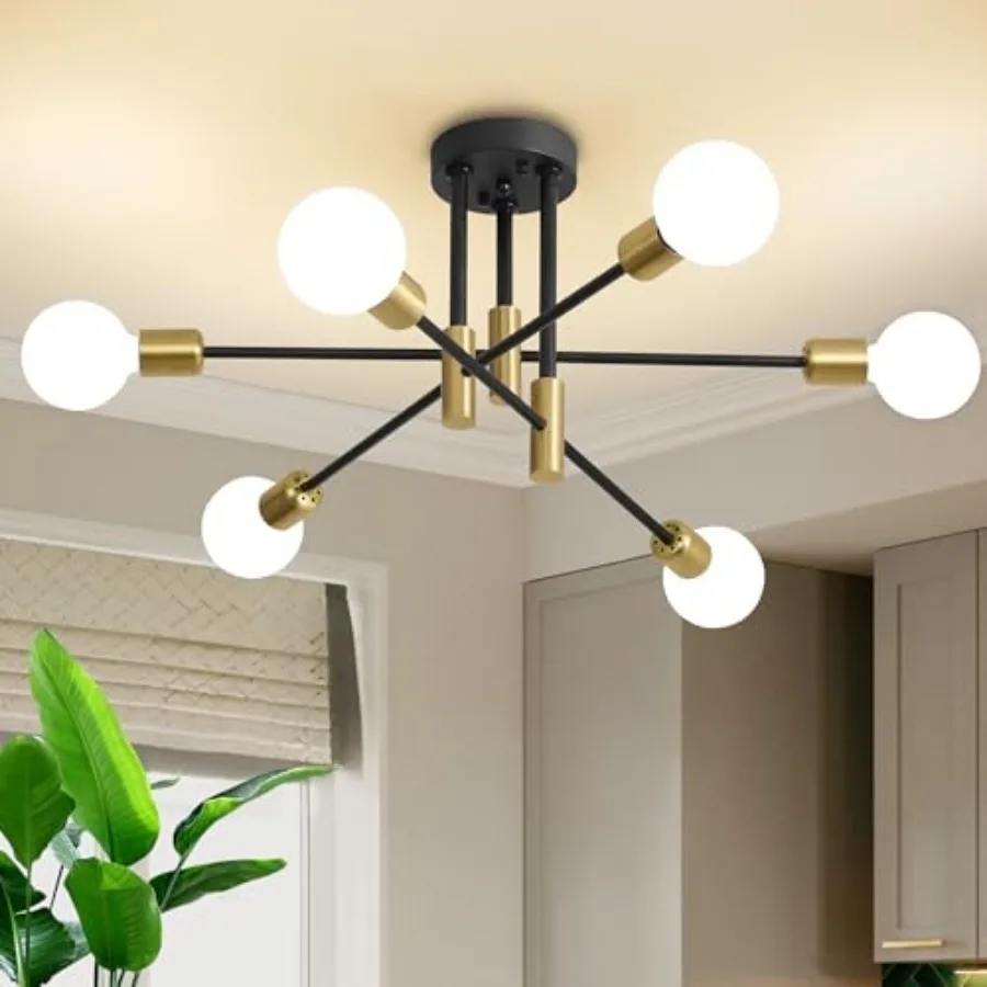 Modern Chandelier Ceiling Light Fixture 6-Light Sputnik Dining Chandeliers 31.18" and Chandelier Over Table Mid Century Lights
