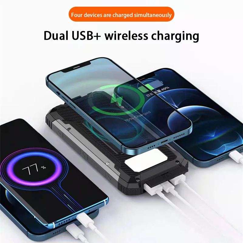 50000mAh Solar Power Bank Ultra Capacity USB 4 in1 Super Fast Charging USB TypeC LED Light Outdoor Power Bank For iPhone Samsung 2