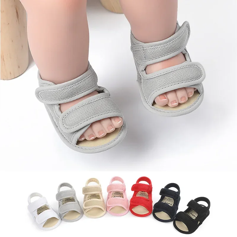0-18 M Summer Unisex Toddler Sandals Solid Color Net Cloth Breathable for Baby Girl Boy