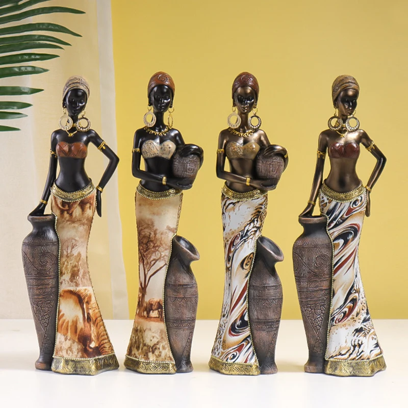 Vintage African Style Resin Handicraft Ornaments - Black Women's Art Sculptures