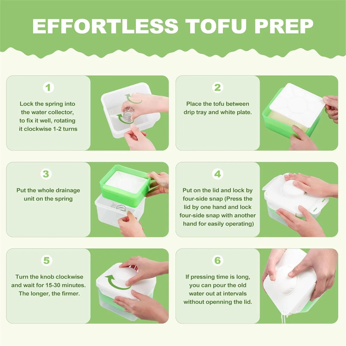 Adjustable Tofu Press Dishwasher Safe Large Vegan Presser Drainer with Drip Tray Speed Up Removing