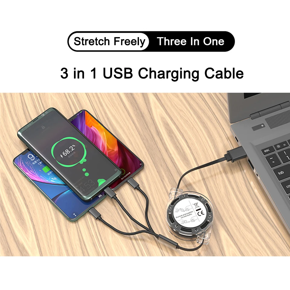 

Выдвижной зарядный кабель 3 в 1, USB-кабель для Micro Type C, USB-кабель для зарядки, провод для Huawei, OPPO, Xiaomi, Samsung, проводной кабель