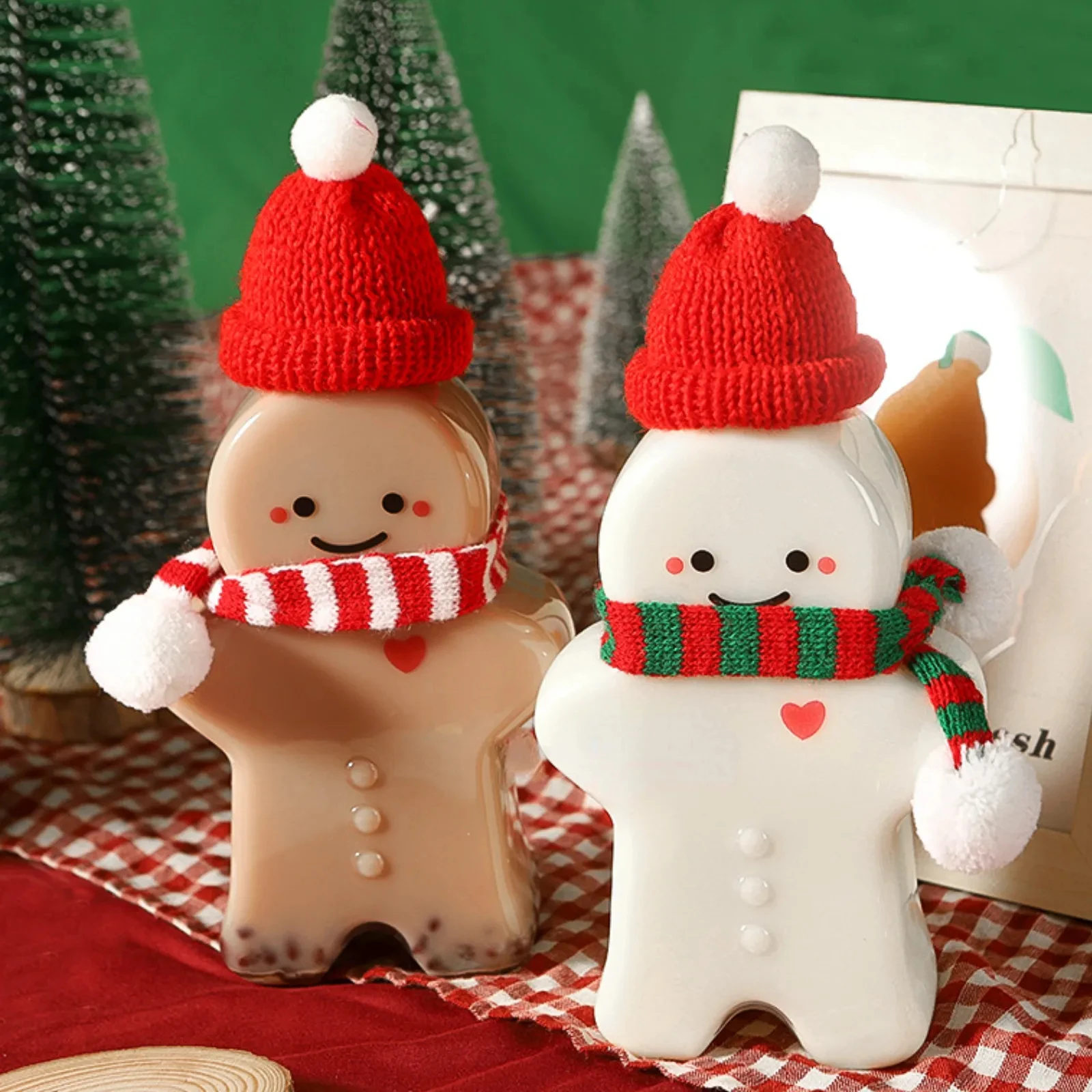 1/5pcs Christmas Bottles Gingerbread Man Bottle Party Candy Jar Juice Drink Bottle Xmas Plastic Kettle Kids Gift Christmas Decor plastic water bottle