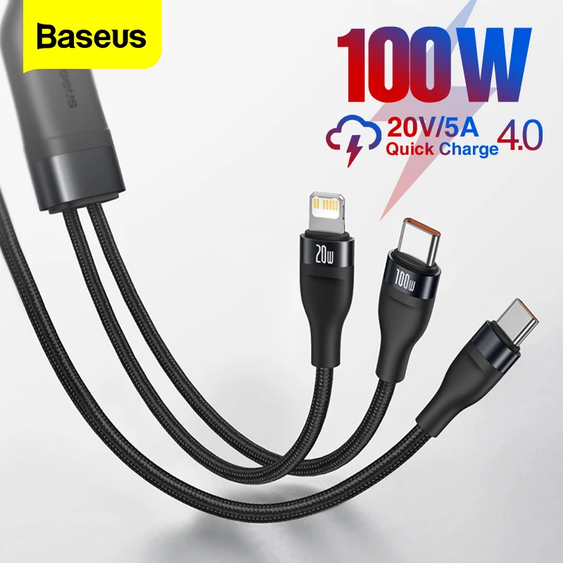 Baseus Pd 2 In 1 Usb C Cable For Macbook Pro Cable 100w Fast Charging