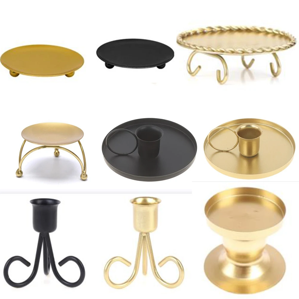 Candle Holders Gold Plated Pillar Plate Wedding Party Festival Art Gift Home Decoration