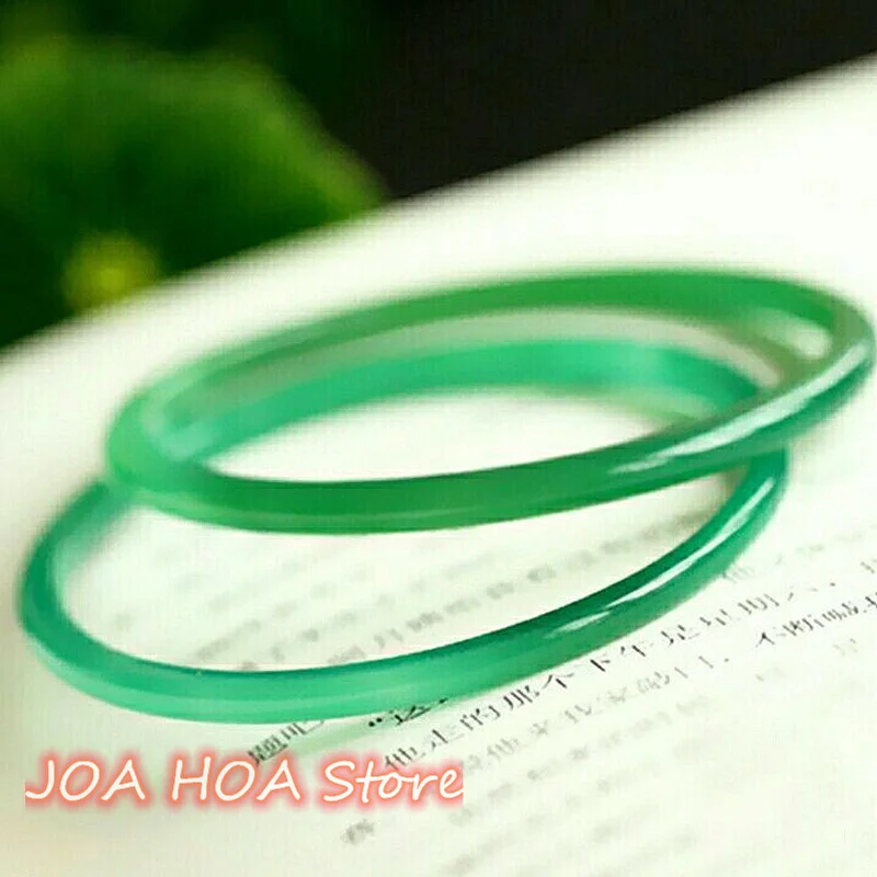 

2pc Delicate Elegant Fashion Jadeite Thin Round Bar Ice Green Bracelet Jade Handring Exquisite Bangle High Jewelry