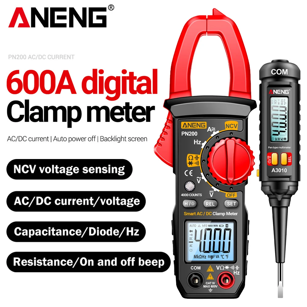 ANENG PN200 멀티미터 디지털 클램프 미터 DC/AC 600A 전류 전압+..