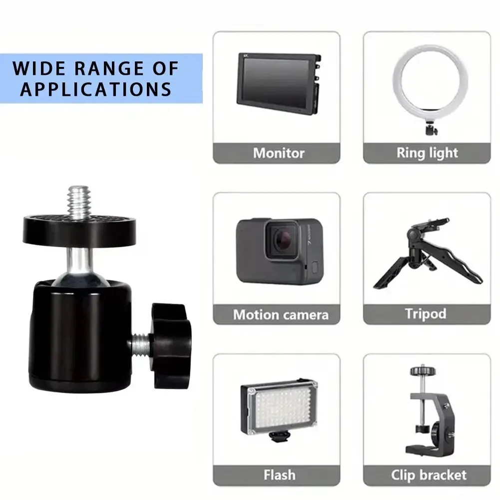 Mini Ball Head 360° Rotating Mount with 1/4" Screw Tripod Swivel Adapter for DSLR Cameras Tripods Monopods Live Streaming Light