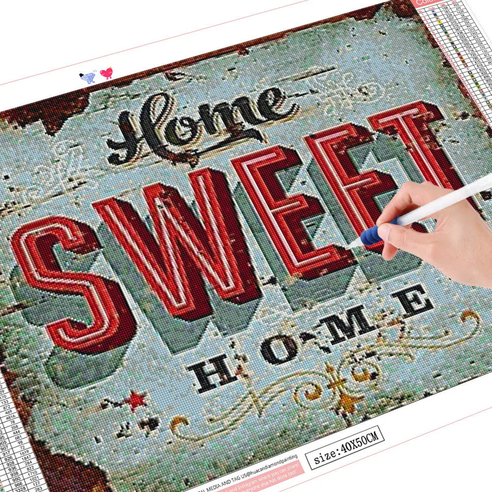 HUACAN Diamond Painting Full Round Square Text 5D DIY Diamond Embroidery Mosaic Home Decor
