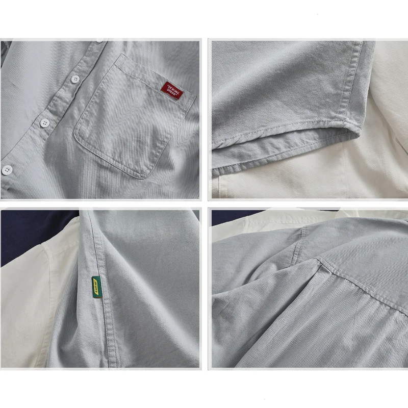 Vintage work shirt Short Sleeve shirt Men's loose cotton sleeved coat
