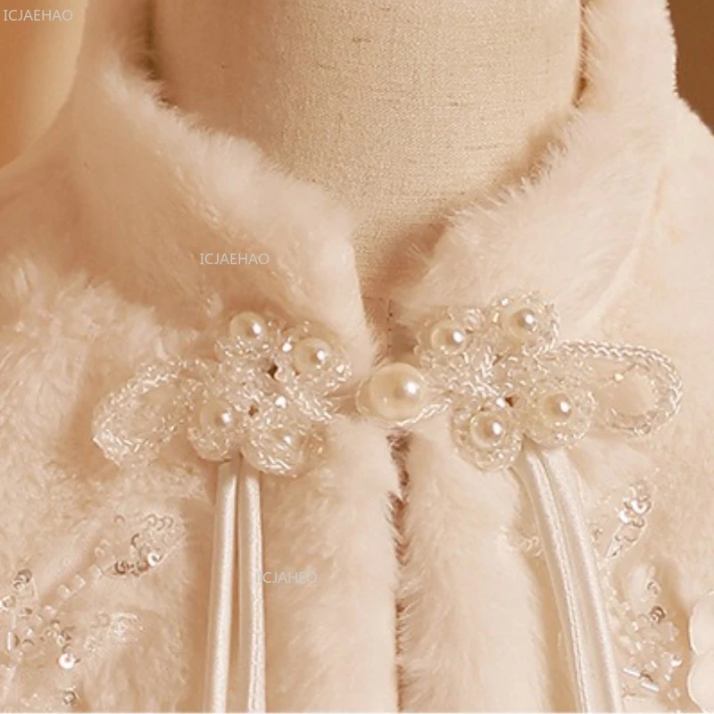 Girls Costumes Winter Warm Thick Shawl White Bridal Pageant Fashion Show Outerwear Kids Clothes Children Flower Girl Wedding - 5