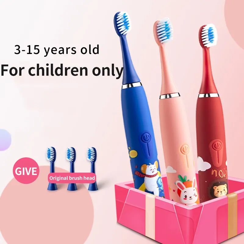 Children's Electric Toothbrush Colorful Cartoon Replacement Heads Ultrasonic Rechargeable Soft Hair Cleaning Brush Kids