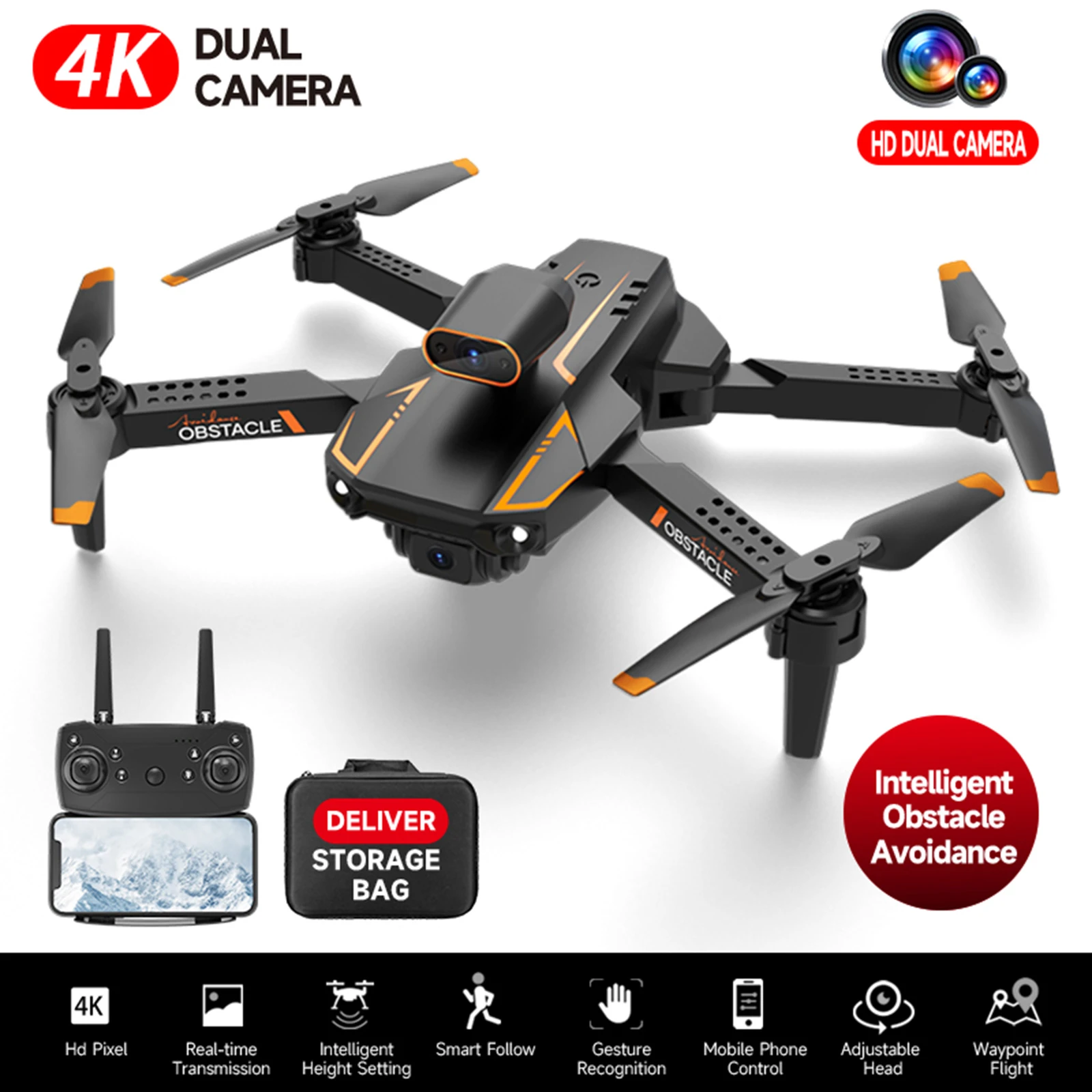 S91 4K Drone Obstacle Avoidance Dual Camera RC Quadcopter Dron FPV 5G WIFI Long Range Remote Control Helicopter Toys big rc helicopter
