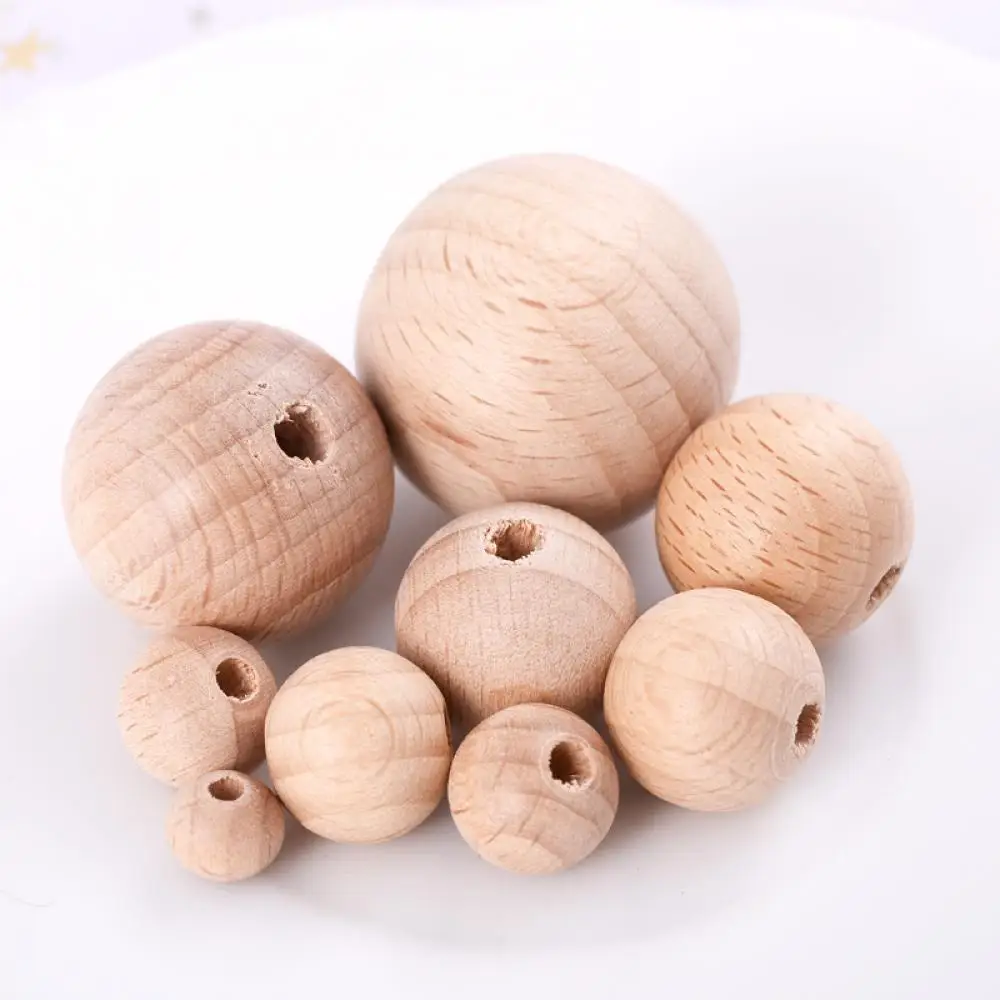 20-60Pcs Buche Ball Holz Spacer Perlen 8-30mm Runde Holz Lose Perlen Für Charme Armband baby Sicher Beißring Schnuller Kette