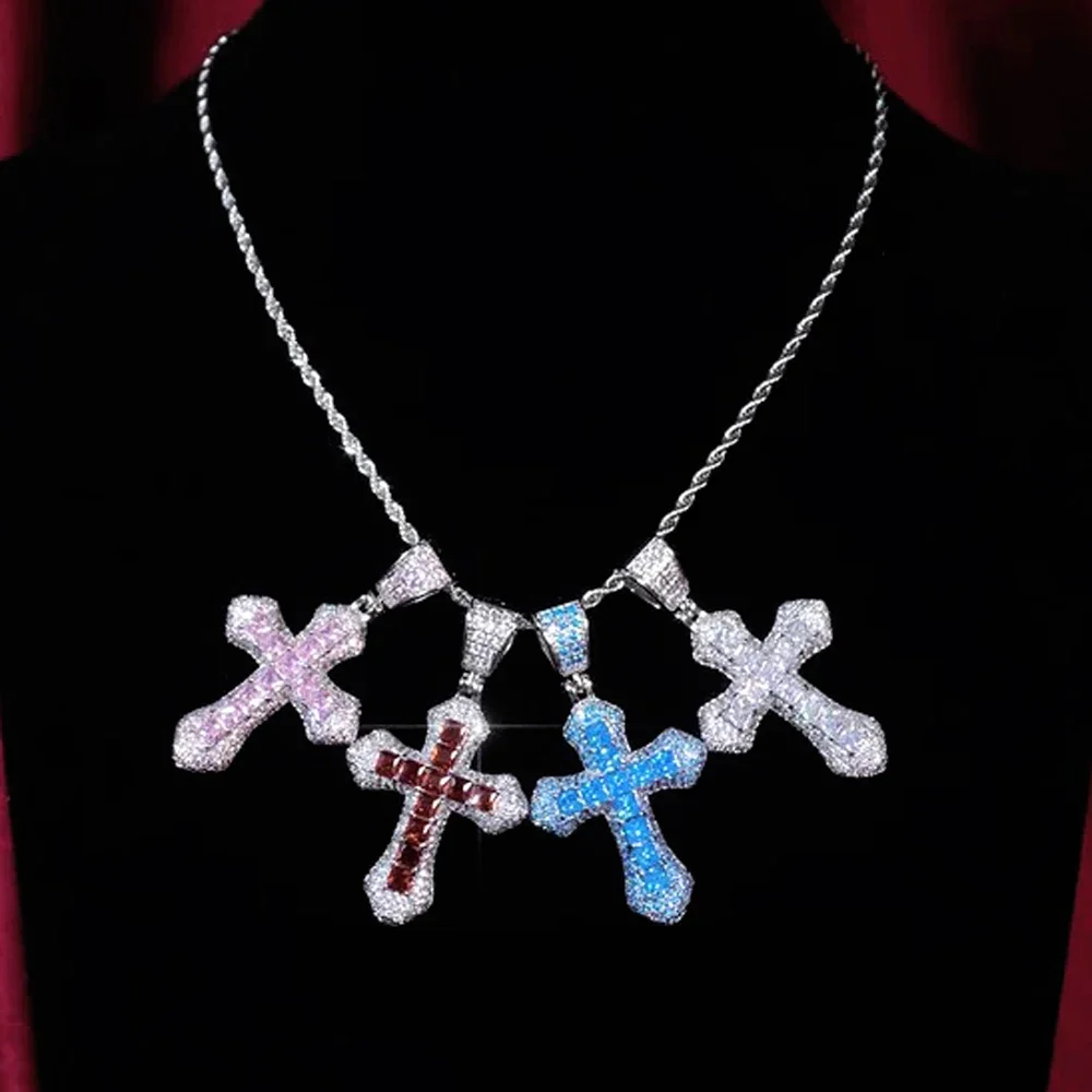 New Men Women Colorful Blue Pink Purple Colorful Cz Cross