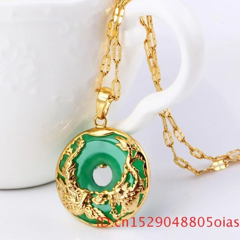 Natural Green Hetian Jade Pendant 925 Silver dragon phoenix Necklace Chinese Jadeite Amulet Fashion Charm Jewelry Gifts pendant necklace