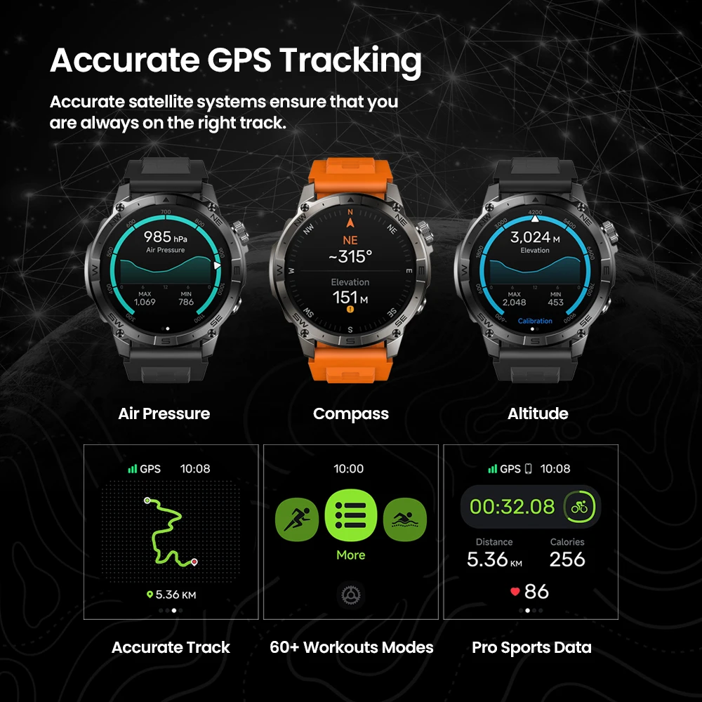 New Zeblaze Stratos 2 Plus GPS Smart Watch 1.43'' AMOLED Display Compass Barometric Altimeter Bluetooth Phone Calls Smartwatch 2