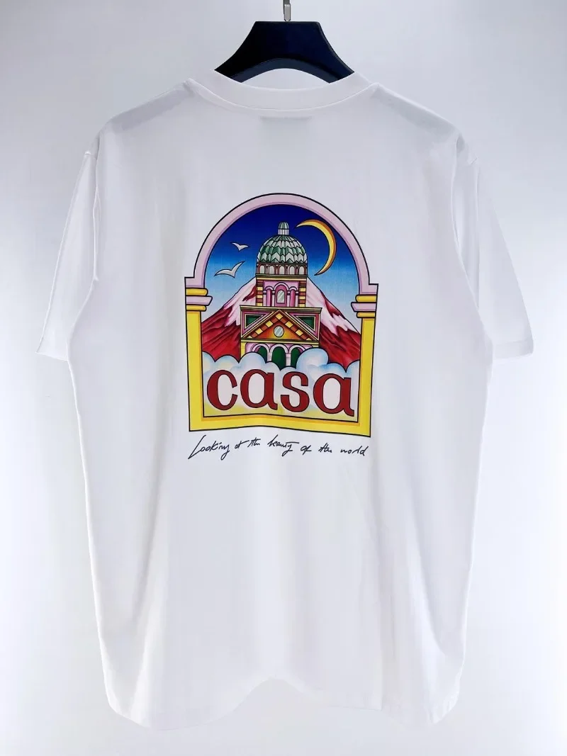 

New Castle Letter Logo Casablanca T-Shirt Men Women T Shirts Tee Streetwear Loose Short Sleeve Top