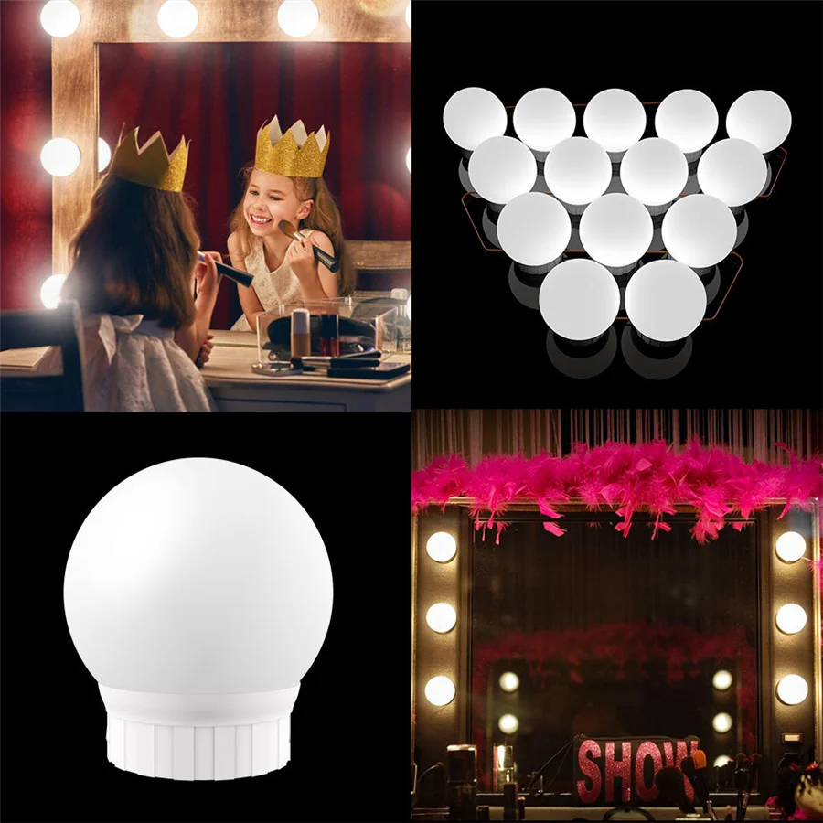 2/6/10/14 Bulbs LED Vanity Lights USB Makeup Mirror Light 5V Wall Lamps Touch Stepless Dimmable Dressing Room Light Mirror Lamp