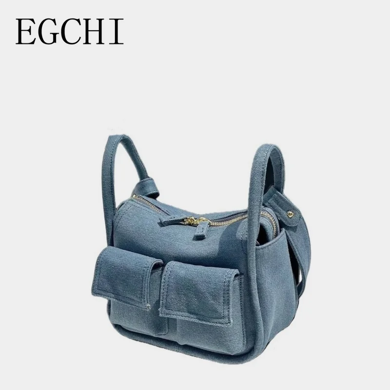 

Роскошная джинсовая женская сумка EGCHI, новые холщовые сумки на плечо для женщин, Сумка с косым переплетением в стиле ретро, сумка для подмышек, сумка