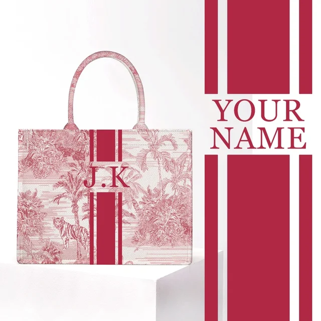 Personality American Style Trends Stripe Printing Women's Handbag Customizable Letters Canvas Tote Beach Bag Wedding Gift 1
