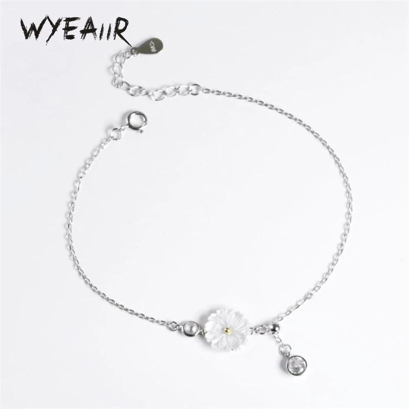 

WYEAIIR 925 Sterling Silver Shell Chrysanthemum Shiny Cool Fresh Fine Jewelry Luxury Female Resizable Bracelet
