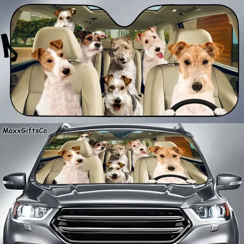 

Fox Terrier Car Sun Shade, Fox Terrier Windshield, Dogs Family Sunshade, Dogs Car Accessories, Car Decoration, Gift For Dad, Mom