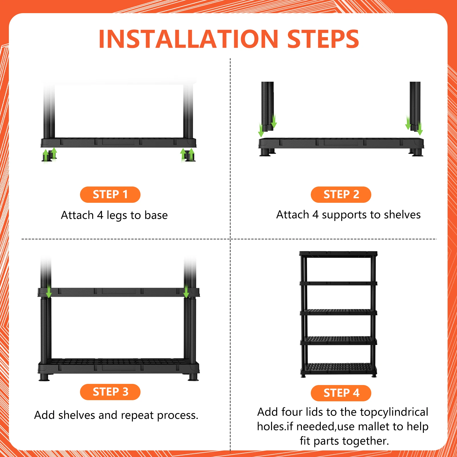LEADLOONG 5-Tier Plastic Garage Storage Shelf Heavy Duty Storage Racks Plastic Shelves for Garage Kitchen Home Office