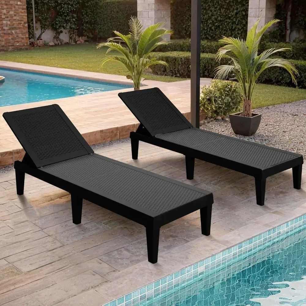Outdoor Chaise Lounge Chairs Set of 2 with 5-Position Adjustable Backrest,Waterproof PE Sun Loungers for Garden Pool Beach Patio
