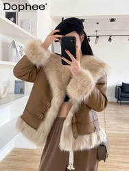 Fox Fur Coat Women 2023 Winter New Sailor Collar Parka Cotton Jacket Goose Down Liner Stitching Sheep Genuine Leather Clothes