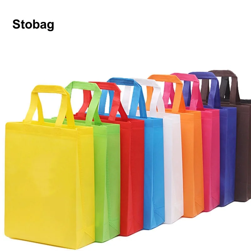 StoBag 컬러 부직포 쇼핑 토트백, 원단 친환경 보관, 재사용 가능한 대형 파우치, 맞춤형 로고, 추가 요금, 10 개 