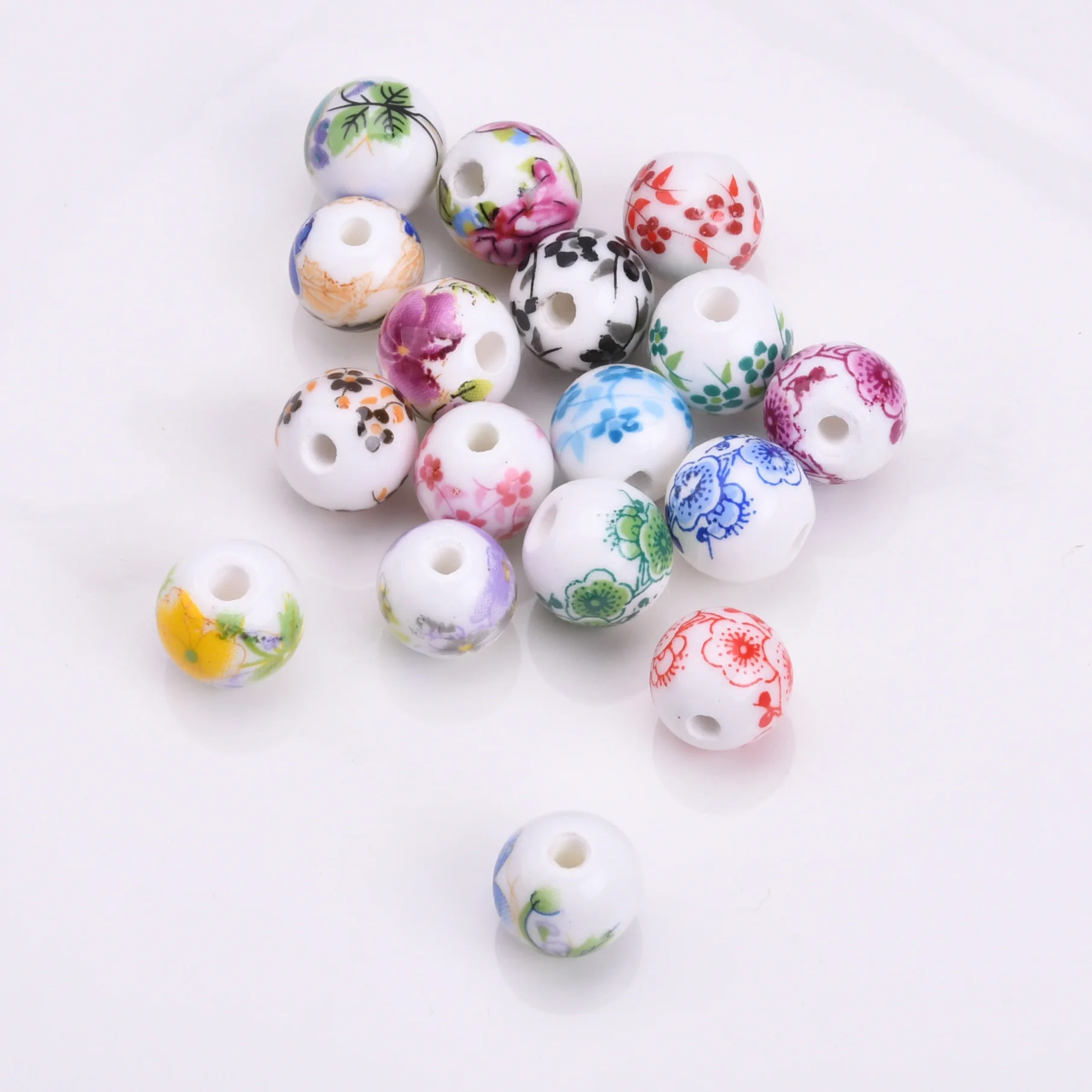 

6mm 8mm 10mm 12mm Round Flower Patterns Ceramic Porcelain Loose Spacer Beads Lot For Jewelry Making DIY Bracelet Findings 10pcs