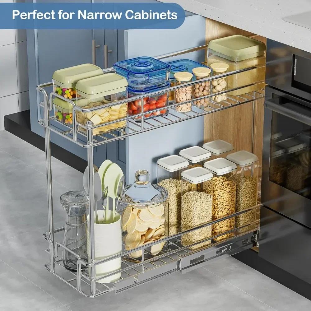 Pull Out Spice Rack for Narrow Cabinet (8&frac12;" W X 21" D),2 Tier Slide