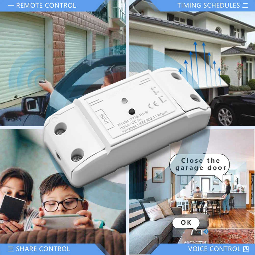 WiFi Switch Smart Garage Door Opener Gate Controller Work With Alexa Echo Google Home SmartLife/Tuya APP Control RF433 Remote