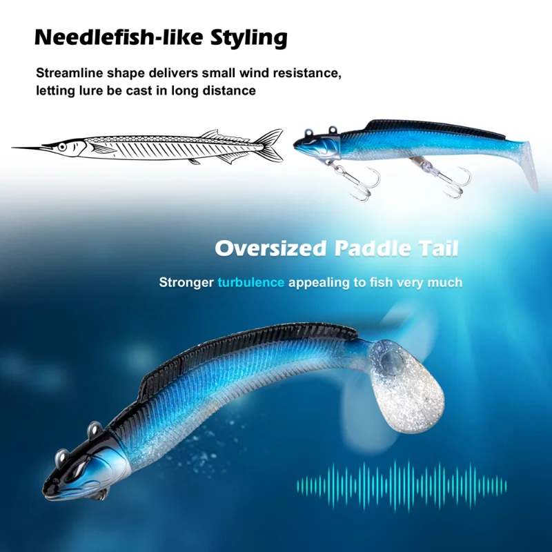 Goture Luna 5 sztuk/partia Fishing Lure Swimbait Jig głowy gumy ogon miękkie przynęty Searchbait 18g 21g 28g silikonowe przynęty wędkarskiego