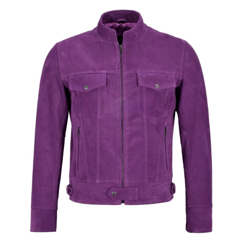 Men's Purple Suede Jacket 100% Sheepskin Slim Fit Jacket European and American Fashion Trend