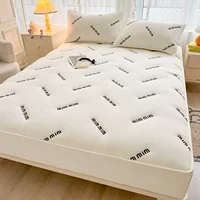 1 pc Quilted Mattress Cover White Color Letter Embroidery Bed Cover Single/Queen/King Mattress Protector Thick Fitted Bed Sheet 2