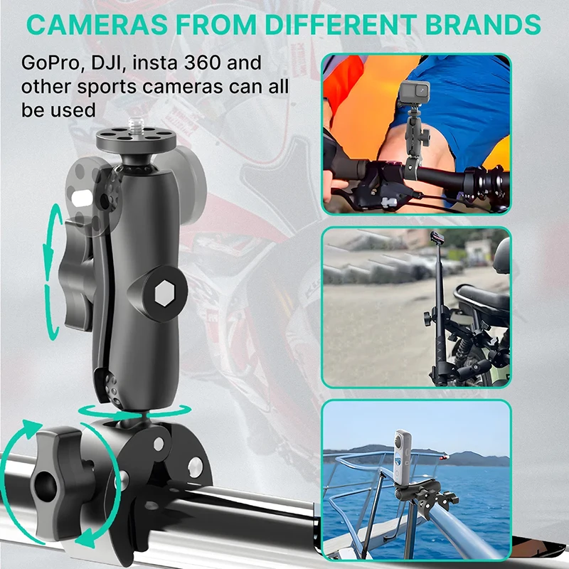 Motorcycle Bicycle Double Clip Crab Clamp Bracket Camera Selfie Stick Monopod Mount Handlebar Stand for Insta360 X4 for GoPro 13